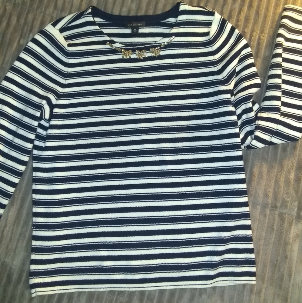 Sweater with jeweled neckline